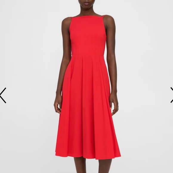 THEORY Red Square Neck Midi Dress Good Cotton NWOT Size 6 - Picture 2 of 9